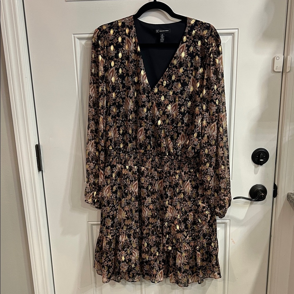 INC International Concepts Black and Gold Long Sleeve Dress